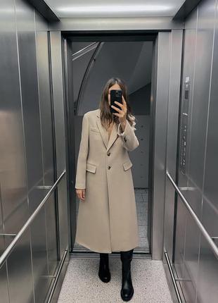 Zara длинное приталенное пальто из шерсти
