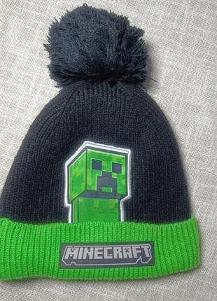 Детская зимняя шапка с помпоном майнкрафт / minecraft