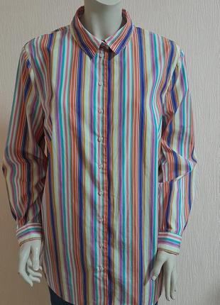 Модная хлопковая рубашка в разноцветную полоску приталенного к...