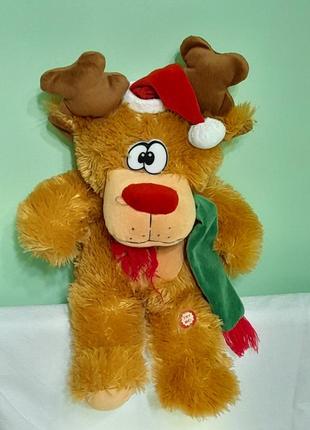 Іграшка м'яка плюшева - новорічний співаючий олень , 45 см
