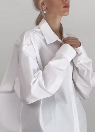 Рубашка оверсайз сатиновая белоснежная с прошвой h&amp;m коттон