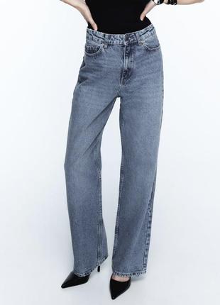 Zara джинсы прямые с высокой посадкой, длинные брюки, штаны