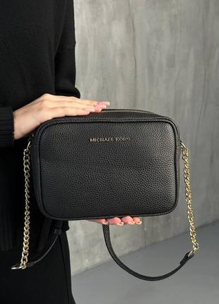 Жіноча сумочка на ланцюжку чорна, біла Michael Kors Jet Set Mediu