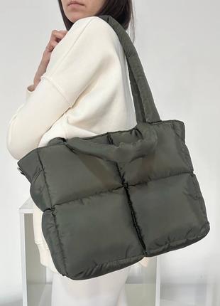 Жіноча сумка хакі сумка нейлонова сумка подушка дута сумочка