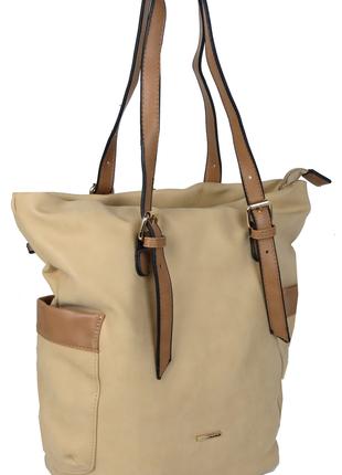 Вертикальная женская сумка из эко кожи Giaguaro бежевая