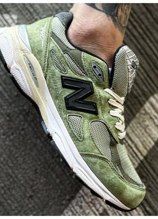 Мужские кроссовки New Balance 990v3 Green Black, зелёные замше...