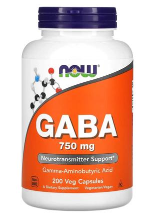 Габа гамма-аминомасляная кислота Now Foods GABA 750mg 200 капсул