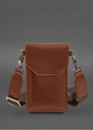 Шкіряна сумка-чохол для телефона світло-коричнева