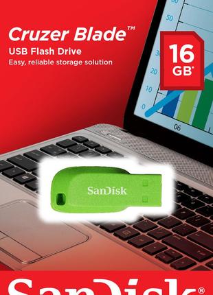 Flash SanDisk USB 2.0 Cruzer Blade 16Gb Green Electric
