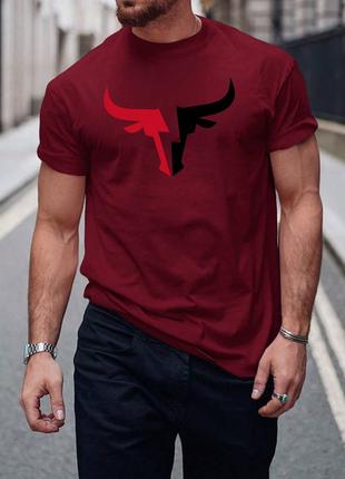 Мужская футболка коротким рукавом накат КОНТУР БЫКА красный