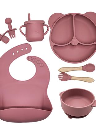 Детский набор силиконовой посуды 8 предметов Розовый( код: HCD...
