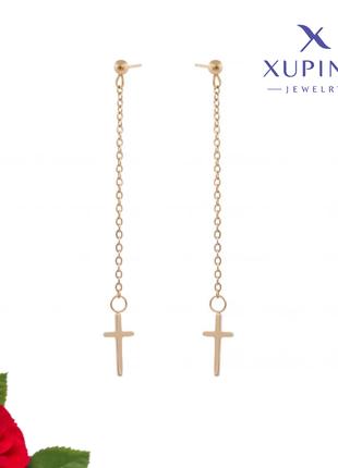 Сережки кульчики Хрестики на ланцюжках Xuping позолота