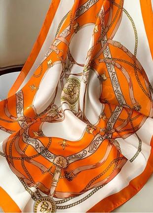 Платок шарф шелковый оранжевый на голову