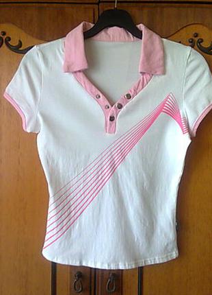 Белая блузка,кофта,футболка с розовым воротником.s,m.
