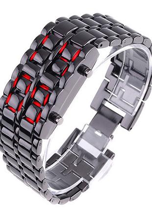 Часы-браслет Led Watch Iron Samurai, Черный с красными светоди...