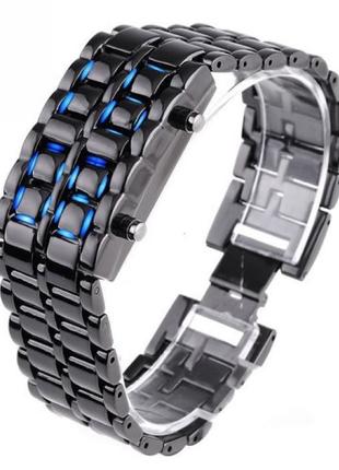 Часы-браслет Led Watch Iron Samurai, Черный с синими светодиод...