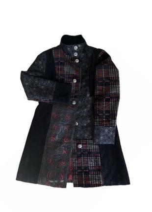 Жіноче демі пальто з чотирьох різних тканин з велвет велюр еко шк