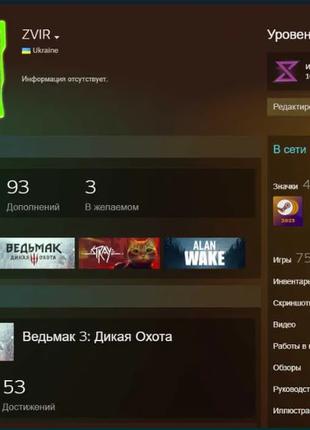 Аккаунт Steam 28lvl 50+ игр (Baldurs Gate 3, Dying Light 2, Ведьм