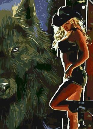 [0279] Картина по номерах 0279-01 ОРТ Дівчина ковбой з вовком ...