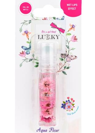 Олійка-блиск для губ в ролику Lukky Aqua Fleur з рожевими квітами