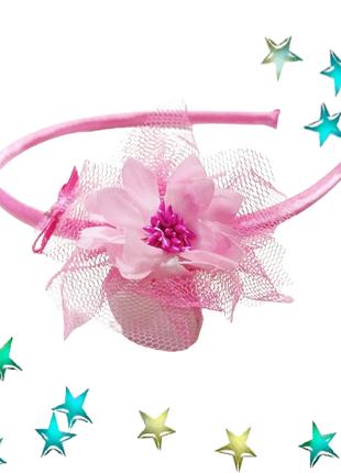 Обруч для волосся квіти з фатином Аrkos (Рожевий)