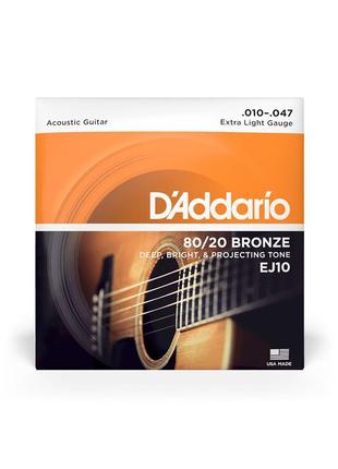 D'ADDARIO EJ10 Bronze 80/20 Струни для акустичної гітари .010-...