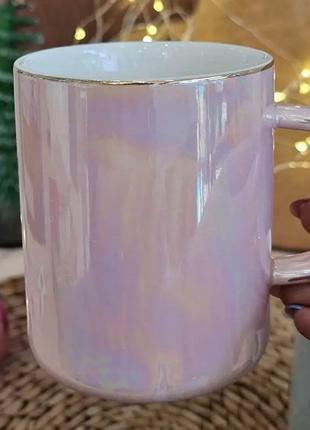 Чашка керамическая 420 мл в зеркальной глазури Розовый