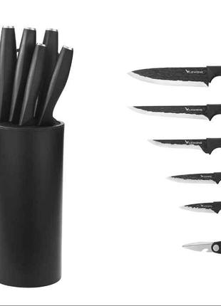 Набор кухонных ножей с подставкой 6 предметов Черный