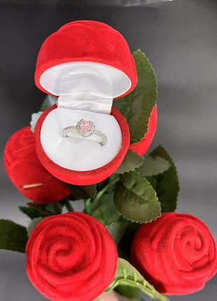 Бархатная коробка роза с кольцом розовое сердце Пандора Pandora