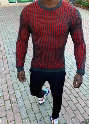 Мужской свитер красно-черный в полоску Турция