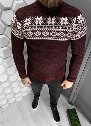 Мужской свитер бордовый с принтом Турция