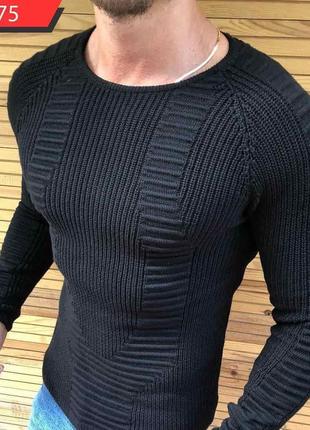 Чоловічий светр чорний у смужку Туреччина