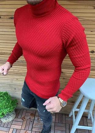 Мужской свитер красный с горлом Турция