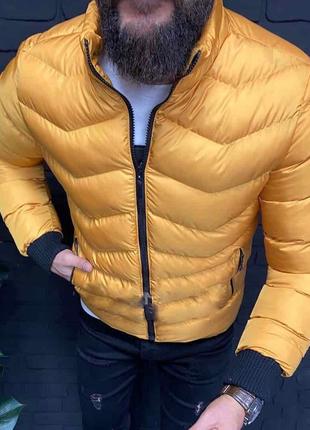 Мужская горчичная демисезонная куртка на манжетах, Турция