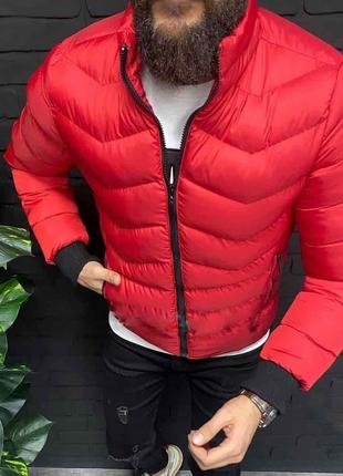 Мужская красная стеганая демисезонная куртка по фигуре, Турция