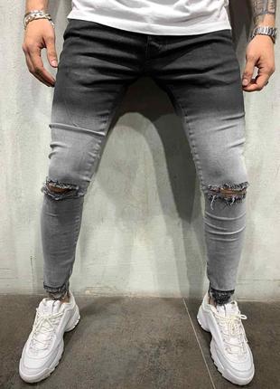 Мужские джинсы светло серые с переходом Турция