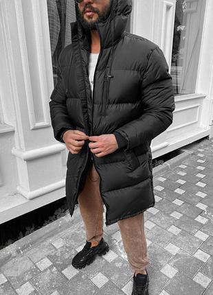 Чоловіча чорна зимова тепла подовжена куртка-парка