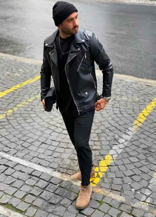 Мужская черная кожаная куртка косуха, Турция