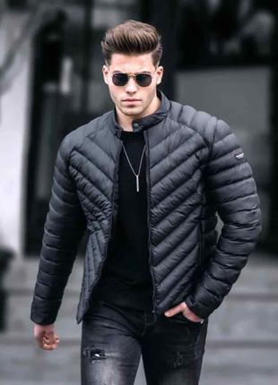 Мужская черная демисезонная стеганая куртка по фигуре, Турция