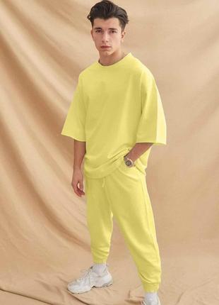 Мужской желтый комплект штаны + футболка, оверсайз, Турция