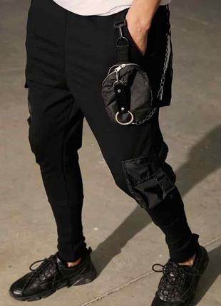 Мужские черные зауженные спортивные штаны с карманами, Турция