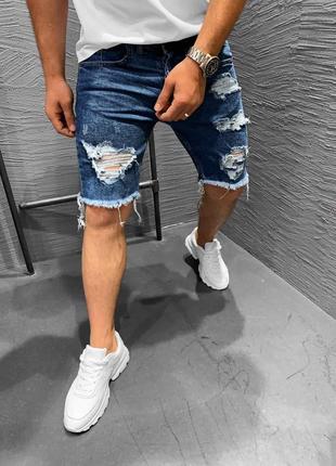 Мужские синие джинсовые шорты рваные по колено, Турция