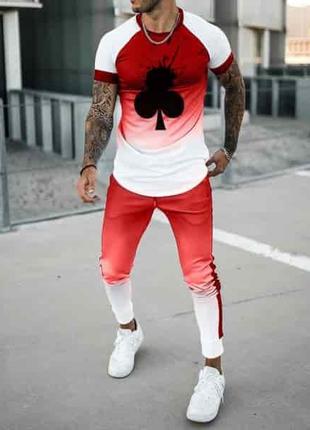 Мужской спортивный костюм красный, штаны + футболка, Турция