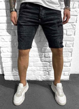 Мужские черные джинсовые шорты с потертостями, Турция