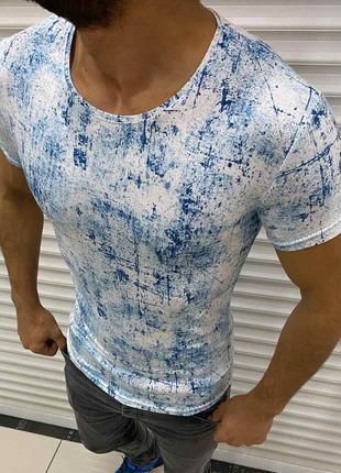 Мужская белая футболка с голубым принтом, Турция