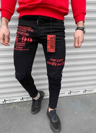 Мужские черные зауженные джинсы с надписями, Турция