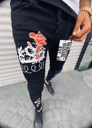 Мужские черные зауженные джинсы с надписями, Турция