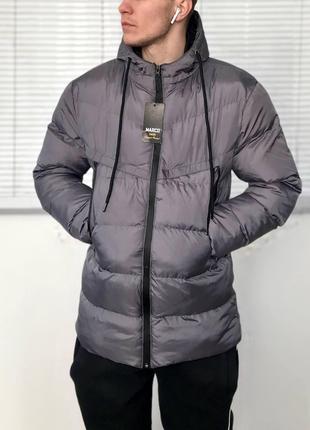 Мужская зимняя теплая удлиненная куртка цвета графит, Турция