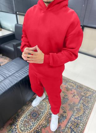 Чоловічий червоний спортивний костюм оверсайз худі+штани тринитка