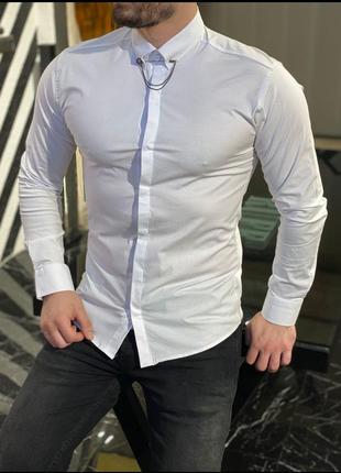 Мужская рубашка белая на пуговицах Турция